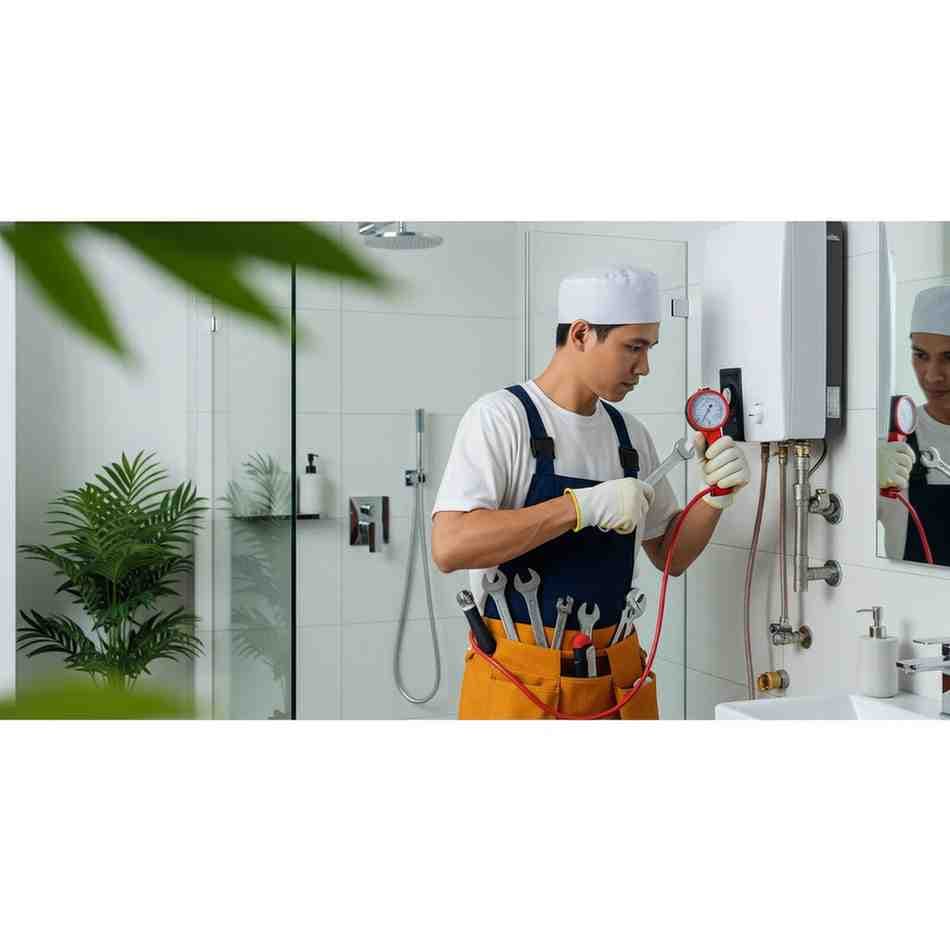 Water heater installation and repair work in a Singapore home